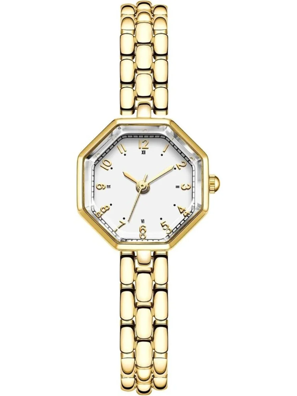 Women’s Gold White Octagonal Small Face Bracelet Quartz Movement Wrist Watch